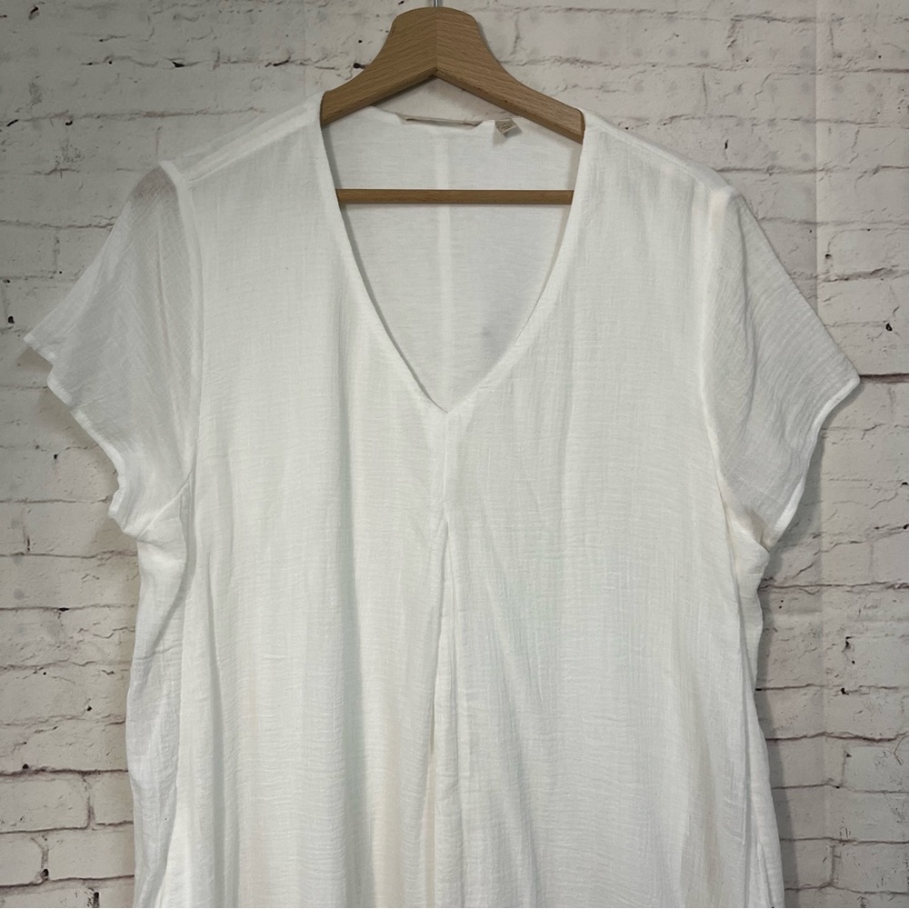 Soft Surroundings Sz Large 100% Cotton Casual Dress Pockets Knee Length White SS - Picture 11 of 12